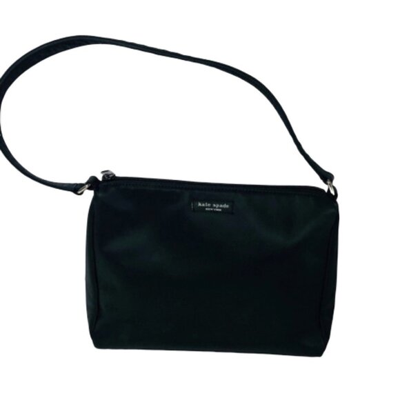KATE SPADE New York Black Nylon Shoulder Bag Silver Hardware Zip Top Women’s Ha - Picture 2 of 12